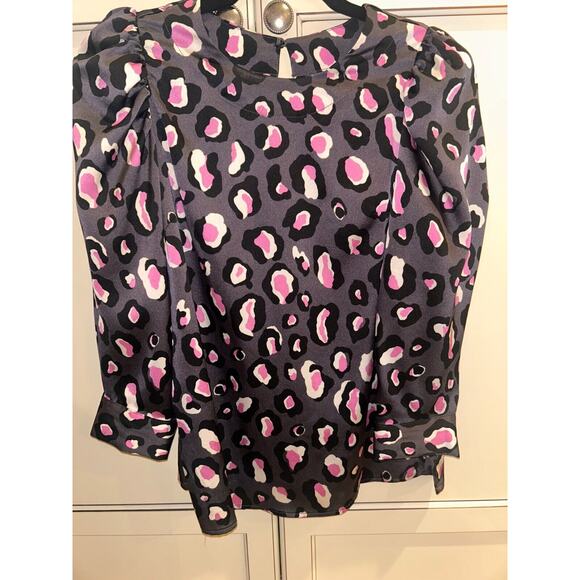 Bar III Women's Cheetah-Print 3/4 Puff-Sleeve Top Buttons Scoop Neck Size XXS - Picture 5 of 6